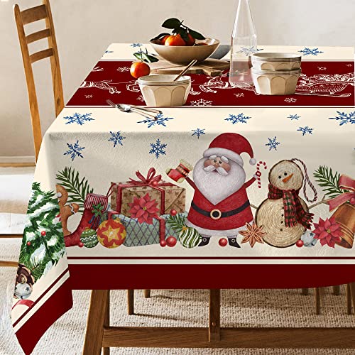 Hexagram Red 60x120 Inch Christmas Tablecloth - Snowman & Santa Rectangle