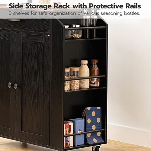 Kitchen Island with Power Outlet, Rolling Storage Cart with Spice Rack
