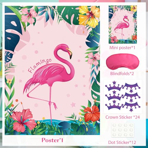 Pin the Crown on the Flamingo Party Game with 24 Stickers and Blindfolds