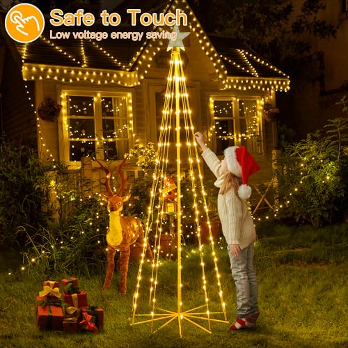 Ollny 6 ft 170 LED Warm White Christmas Tree Lights with 8 Modes, Outdoor IP65 Waterproof, Timer, 16.4ft Cable