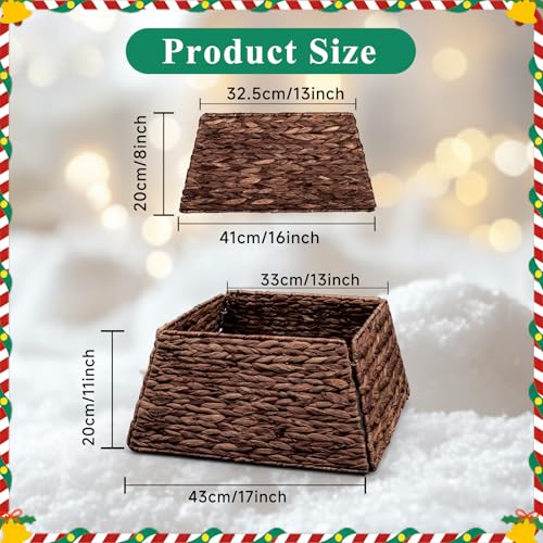 Lanpn 17 Inch Brown Rattan Christmas Tree Collar Square Woven Wicker Skirt
