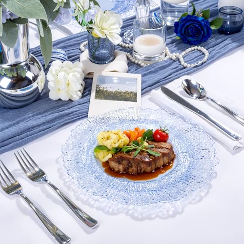 Blue Disposable Plastic Plates Set 60 Pcs - Clear Blue Water Ripple Design, 10