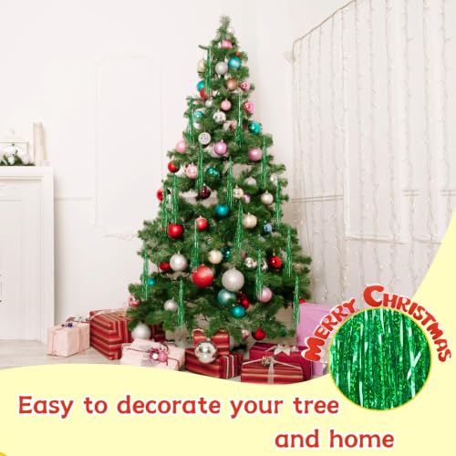 Green Christmas Tinsel Icicles 2500+ Strands Iridescent Foil Fringe Decoration