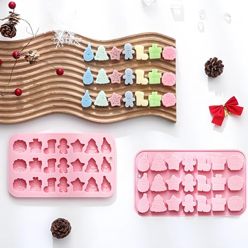 Fchil Christmas Silicone Candy Molds 18-Cavity 2 Pack Pink - QY247 Variation