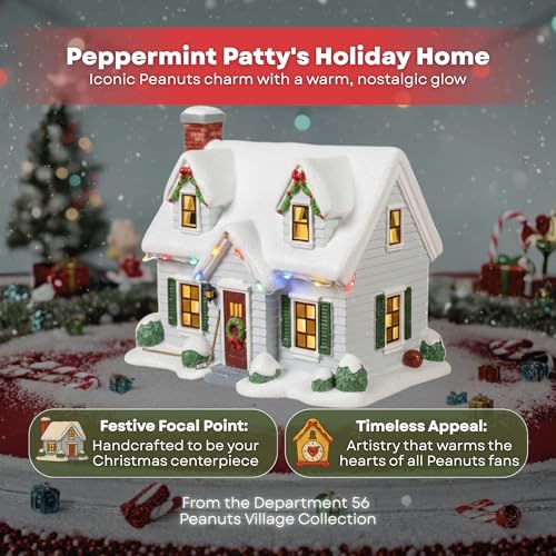 Department 56 Peanuts Christmas Village Peppermint Patty House - Lighted Ceramic Collectible with USB
