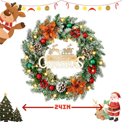 24 Inch Prelit Christmas Wreath with LED Lights – Battery Powered, Tenrry (Variation: 24inch)
