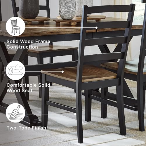 Modern Ladderback Dining Chairs Set of 2, Two-Tone Wood Kitchen Chairs