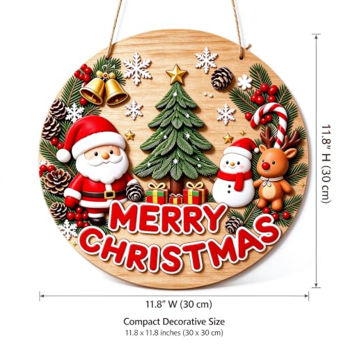 RHUISHU Round Christmas Wooden Welcome Door Sign Holiday Decor for Front Porch