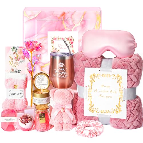Jeowoqao Pink Birthday Gifts Basket for Women - Well-Being Self Care Set
