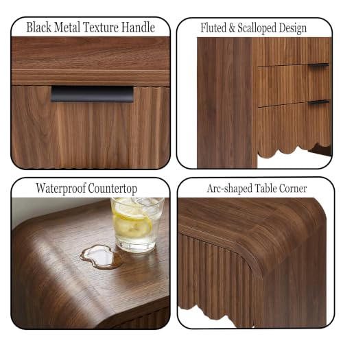 YMW Walnut Scalloped Dresser with 6 Drawers, 15.4"D x 59.1"W x 29.5"H Bedroom Storage