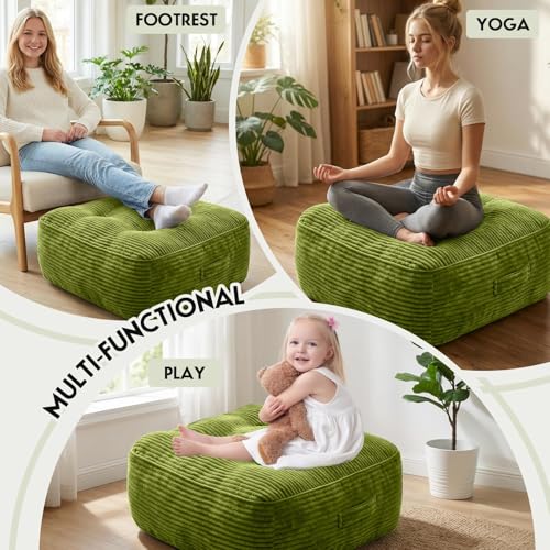 11-Inch Thick Square Floor Pillow with Washable Corduroy Cover