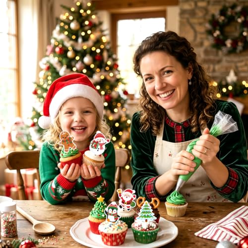 60pcs Christmas Cupcake Toppers for Holiday Baking Decorations