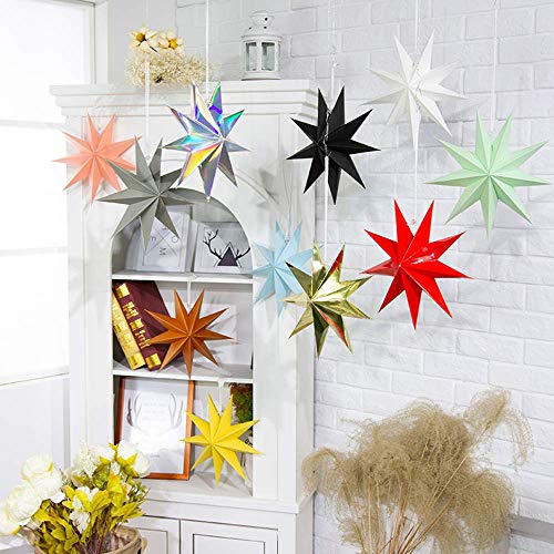 Kiddale 3 Pcs 12in Paper Star Ornaments Set – Red, Green & Pink Hanging Stars