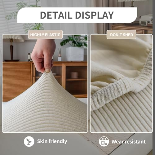 Washable Stretch Sofa Cushion Covers for Sectional & L-Shaped Sofas (2 Seat + Chaise, Ivory)