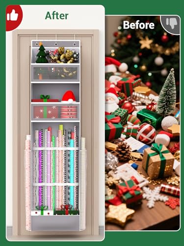 Over Door Wrapping Paper Organizer Hanging Gift Wrap Storage Holder Bag