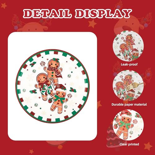 AllReal Christmas Gingerbread Paper Plates 7Inch 48 Pack - Festive Holiday Dessert Plates