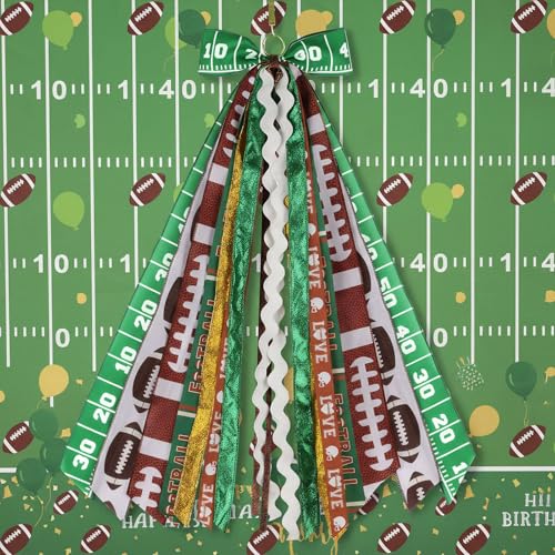Football Wreath Sash with 9 Ribbon Streamers - 27.5 Inch Door Bow