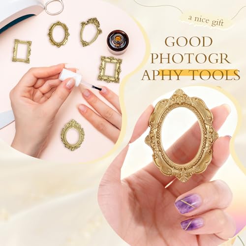 Ouligay 10pcs Mini Gold Picture Frames 1x1in Vintage Resin Wall/Table Display – Oval/Rect/Square/Round