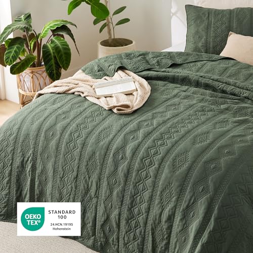 Bedsure 100% Cotton King Quilt Set - Olive Green Lightweight Coverlet