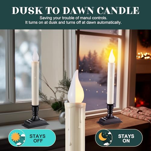 Enhon 12-Pack Battery Operated Window Candles with Dusk-to-Dawn Sensor, Black Base