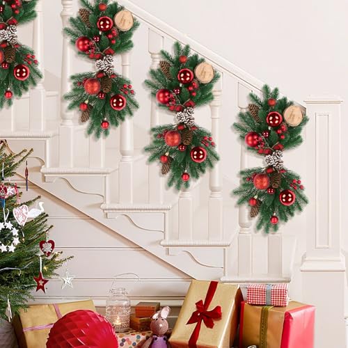 HiiARug 21 Inch Red Berry Christmas Swag Set of 2 - Artificial Holiday Wreaths for Front Door & Mantel Decor