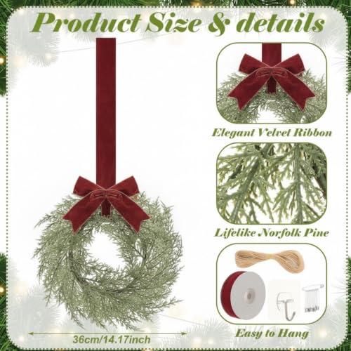 Suncalla 6-Pack 9-Inch Christmas Wreaths with Red Ribbon - Holiday Decor