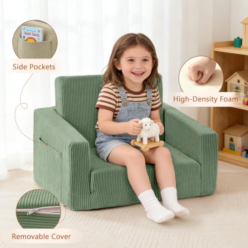 2-in-1 Foldable Kids Sofa Chair, Convertible Foam Couch for Playrooms