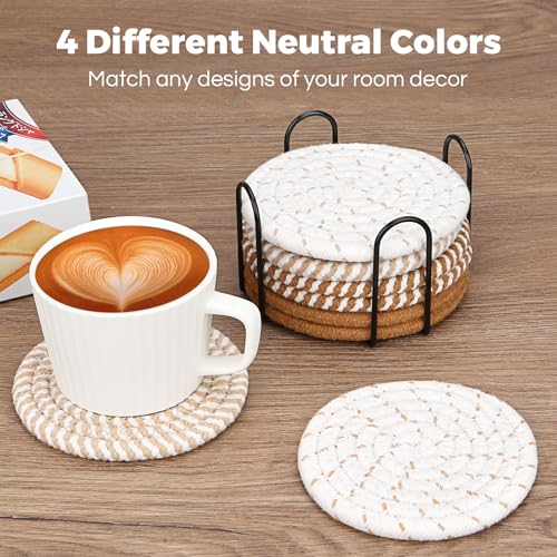 Absorbent Cotton Drink Coasters - 8-Piece Boho Set with Holder