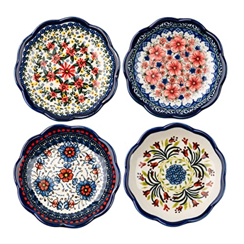 Sizikato 4-Pack Porcelain Appetizer Plates 4-Inch Snack Dish with Flower Pattern