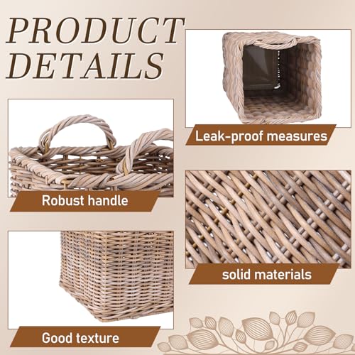 Rattan Umbrella Stand with Drip Tray - 20.5-Inch Tall Entryway Basket