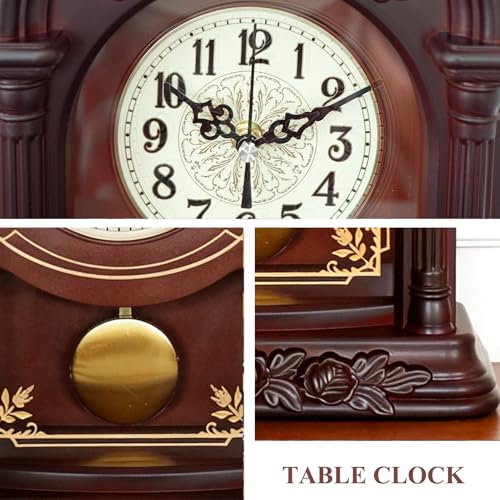 Retro Mantel Clock with Swinging Pendulum, 13-Inch Silent Shelf Clock