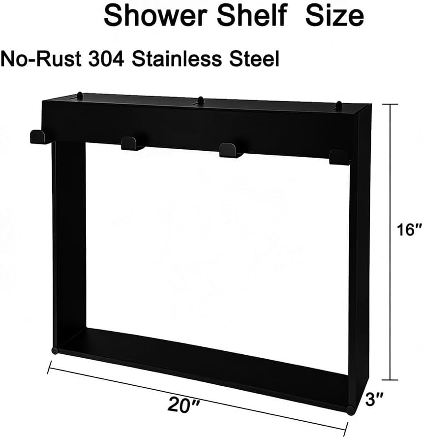 Skiennix Over The Door Shower Caddy - 20"x16" Stainless Steel Frameless Organizer | Rust-Proof Storage for Towels & Toiletries