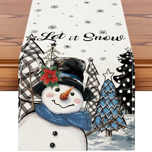 Artscope Blue Snowman Christmas Tree Table Runner 13x72 Inch Holiday Decor