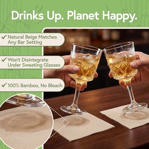 Jenvita 250 Pack Bamboo Cocktail Napkins 2-Ply 4.5 x 4.5 Inch Eco Friendly