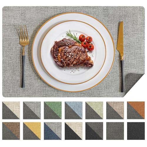 Reversible Faux Leather Placemats Set of 6, Heat Resistant Table Mats