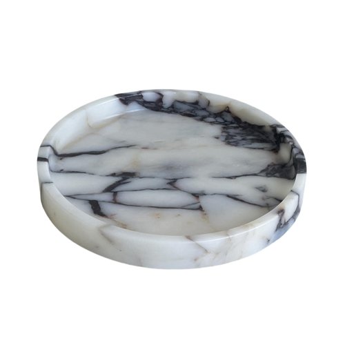 StonePlus Natural Marble Vanity Tray, Perfume Jewelry Tray, Round Ottoman Tray for Drinks, Coffee Table, Home Decorative (Calacatta Violet Purple, 9.84Dx1.18H)