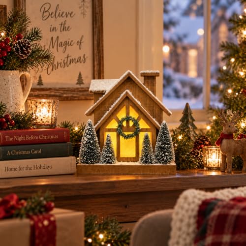 Christmas Decorations for Home Led Lighted Wooden Snow Winter Scene