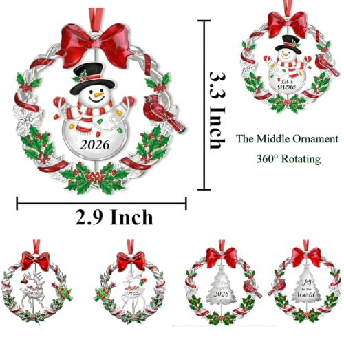 FCDECOR 2026 Christmas Ornament Set Rotatable Holiday Keepsake Decorations