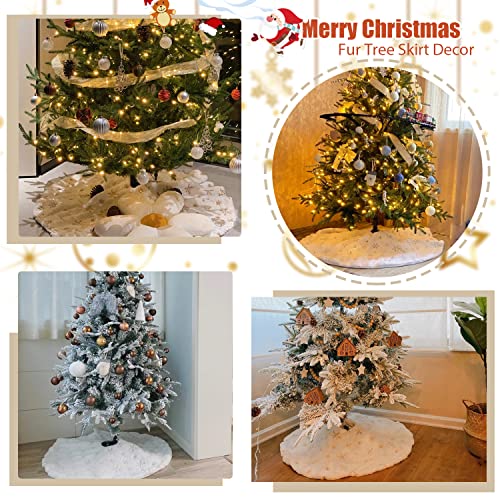 55 Inch Rose Gold Snowflake Faux Fur Christmas Tree Skirt with Fasteners