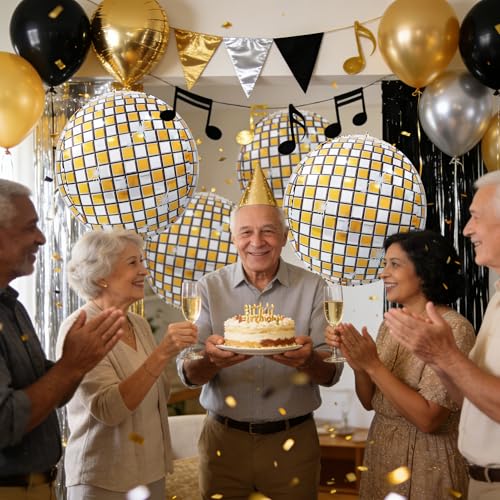 TONIFUL 8pcs 22-Inch Gold Disco 4D Giant Foil Balloons for Party Decorations