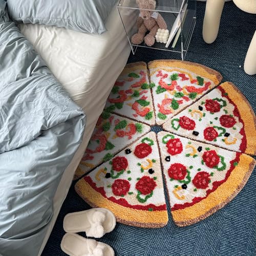 Funny Pizza Slice Rug, 24x24 Inch Fluffy Non-Slip Area Carpet for Home Decor