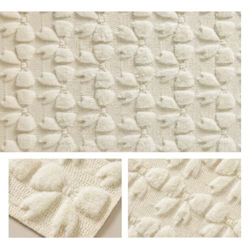 13x60 Inch Beige Faux Fur Jacquard Bows Table Runner - Valentine's Home Decor