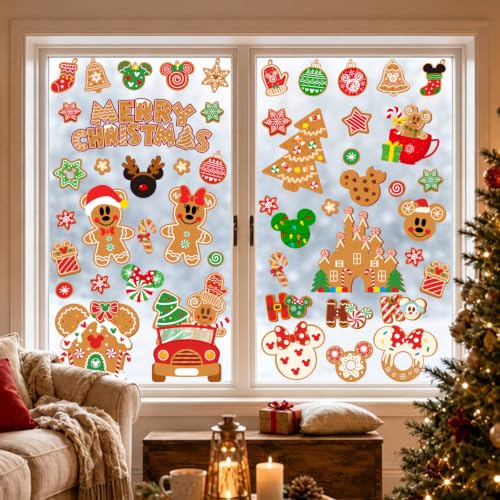 Gingerbread Window Clings 7 Sheets - Reusable Christmas Decor for Glass