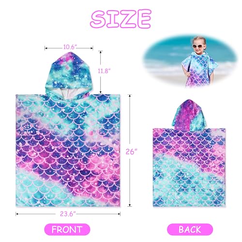 Catalonia Kids Mermaid Hooded Towel Poncho – 100% Cotton Swim Robe for Girls 2-6