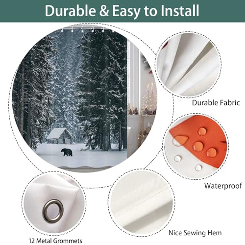 Yellawn Winter Snow Forest Bear Shower Curtain 72x72 in, Waterproof Polyester, Black Forest Pattern