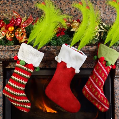 8Pcs Grinch Christmas Tree Topper Set with Red Glitter Balls