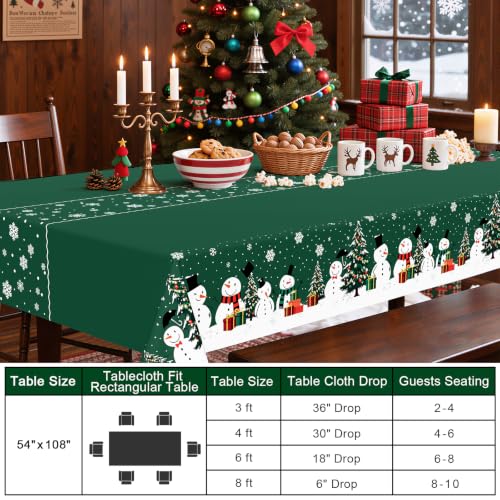 Smiry 54 x 108 Inch Christmas Green & White Disposable Tablecloths (10 Packs)