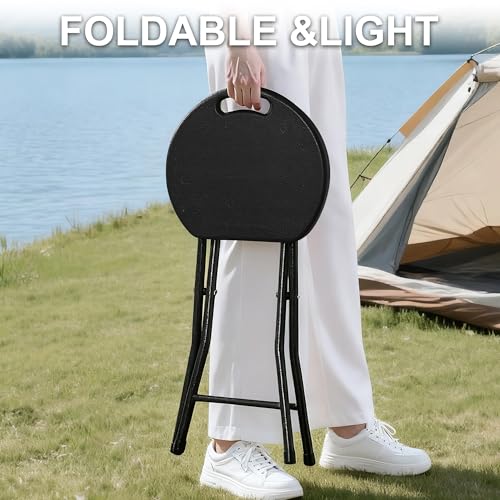 18-Inch Folding Stool with Handle, Heavy-Duty 500 lbs Capacity Portable Seat