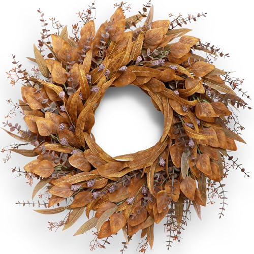 26-Inch Artificial Fall Eucalyptus Wreath with Seeds for Front Door