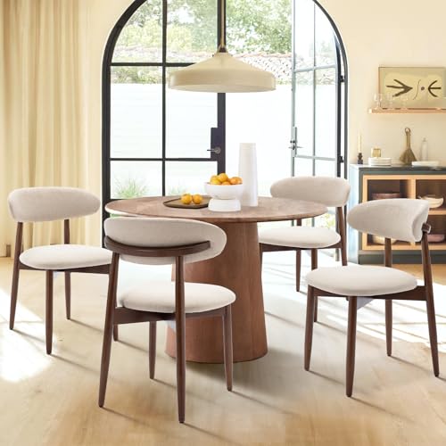 Modern Fabric Upholstered Wooden Dining Chairs Set of 4 - Farmhouse Side Chairs